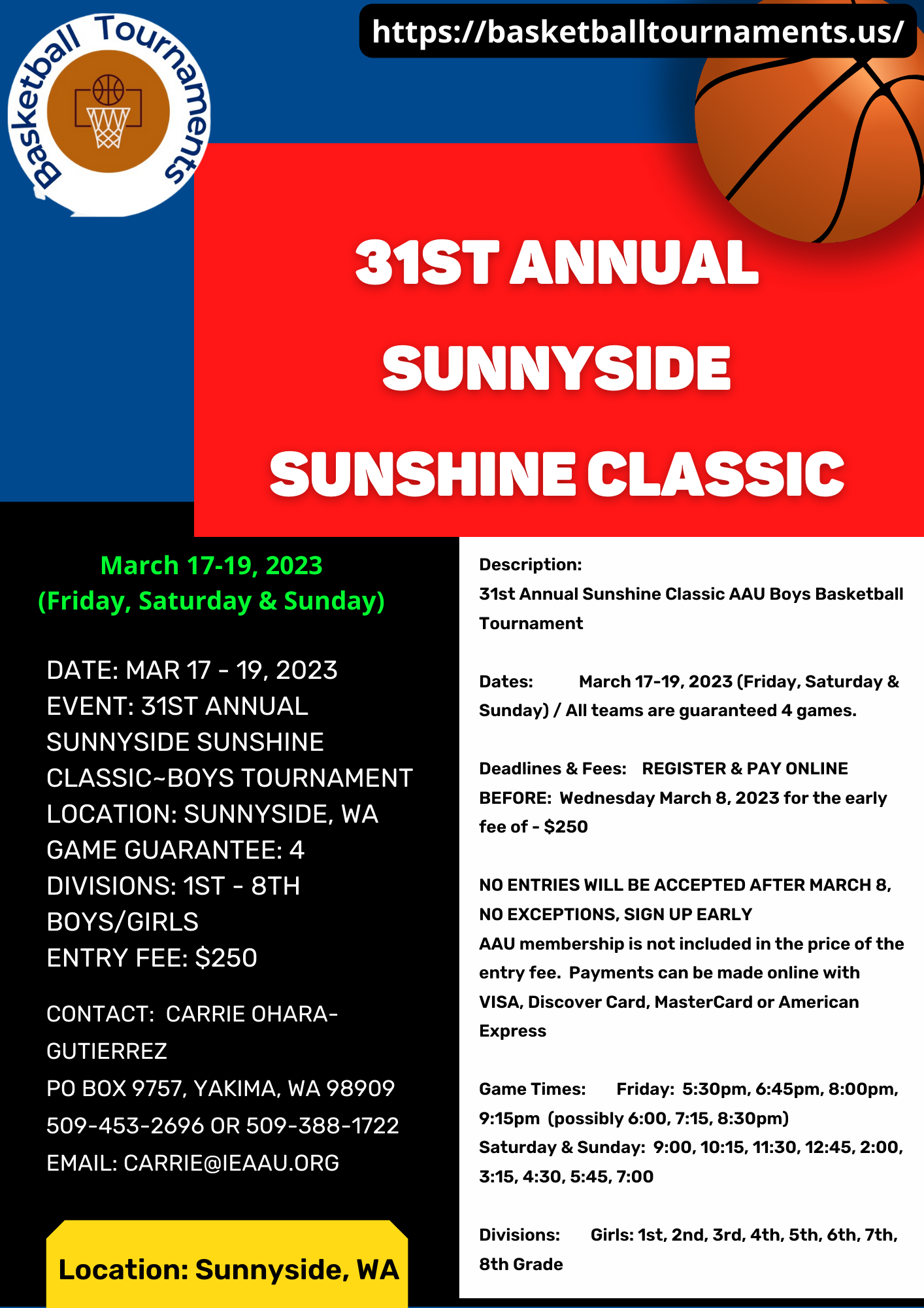 31st Annual Sunnyside Sunshine ClassicBoys Tournament Basketball